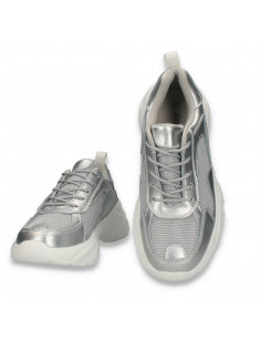 Pantofi sport dama, din piele si textil, cu talpa groasa, bleumarin - W547 2