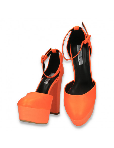Pantofi femei extravaganti, cu toc inalt, portocaliu neon - W571