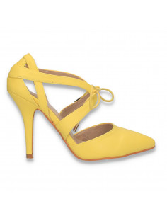 Pantofi eleganti, cu siret si toc stiletto, galbeni - W589