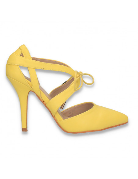 Pantofi eleganti, cu siret si toc stiletto, galbeni - W589