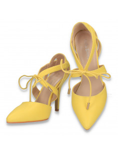 Pantofi eleganti, cu siret si toc stiletto, galbeni - W589 2