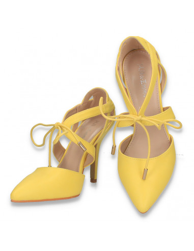 Pantofi eleganti, cu siret si toc stiletto, galbeni - W589