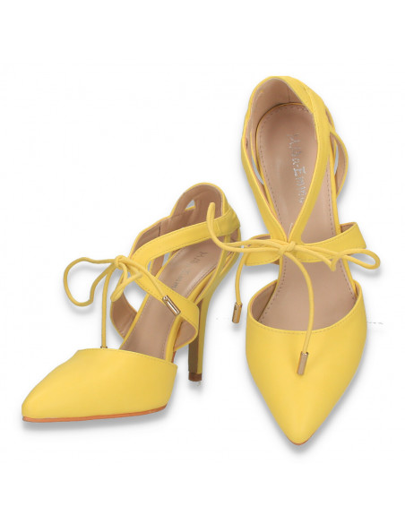 Pantofi eleganti, cu siret si toc stiletto, galbeni - W589