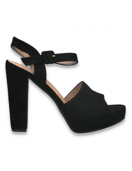 Sandale elegante, cu toc gros, negre - W595