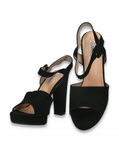 Sandale elegante, cu toc gros, negre - W595 2