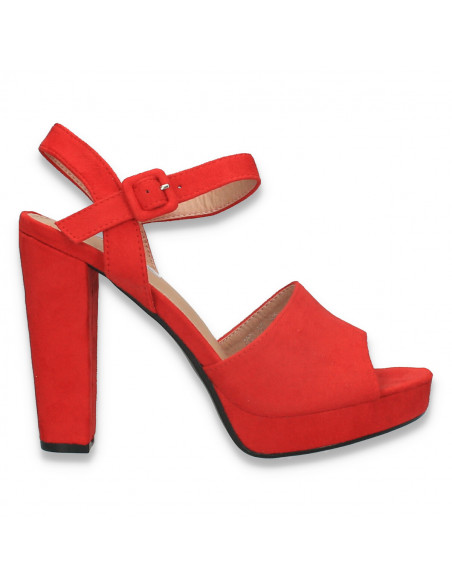 Sandale elegante, cu toc gros, rosii - W596