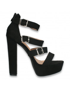 Sandale fashion, cu barete si toc inalt, negre - W604