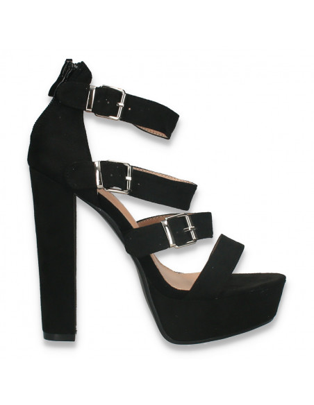 Sandale fashion, cu barete si toc inalt, negre - W604