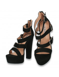 Sandale fashion, cu barete si toc inalt, negre - W604 2