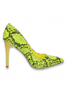 Pantofi stiletto, cu toc inalt, verde-neon, animal print - W605