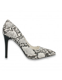 Pantofi stiletto, cu toc inalt, alb-negru, animal print - W607