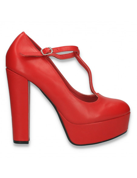 Pantofi femei, cu platforma si toc inalt, rosii - W638