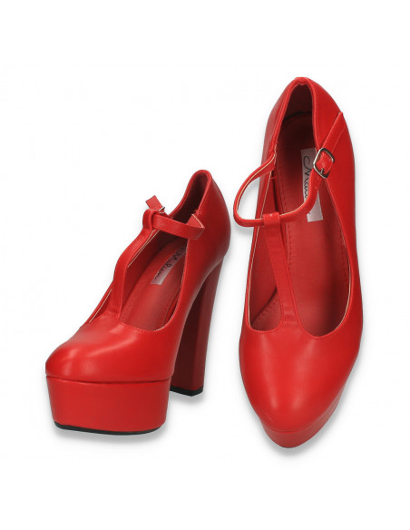 Pantofi femei, cu platforma si toc inalt, rosii - W638