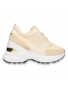 Sneakers casual dama, cu talpa groasa, bej-auriu - W672