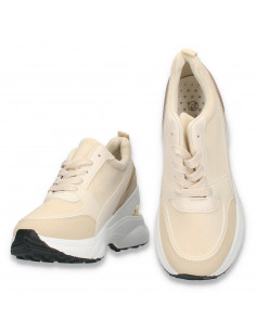 Sneakers casual dama, cu talpa groasa, bej-auriu - W672 2