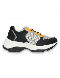 Pantofi casual dama, cu talpa groasa, negru-galben - W680