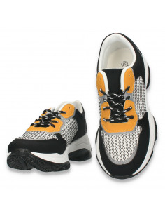 Pantofi casual dama, cu talpa groasa, negru-galben - W680 2