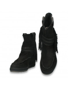 Cizme dama, tip mocasini, cu franjuri, negre - W814 2