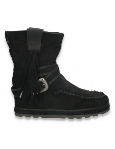 Cizme dama, tip mocasini, cu franjuri, negre - W814