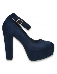 Pantofi femei, cu bareta si toc inalt, bleumarin - W834