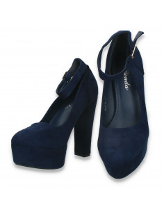 Pantofi femei, cu bareta si toc inalt, bleumarin - W834 2