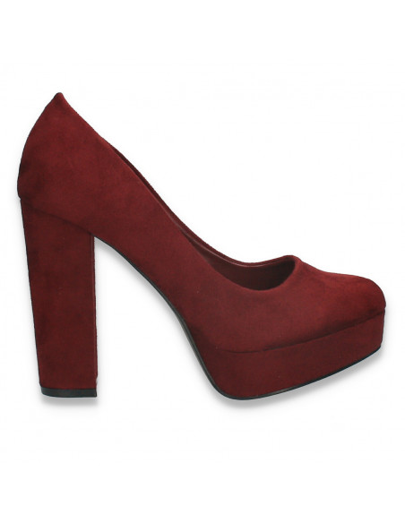 Pantofi femei, cu toc inalt, gros, Bordeaux - W837