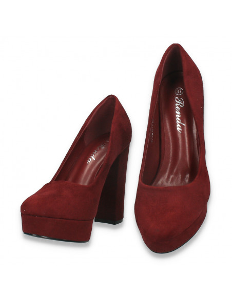 Pantofi femei, cu toc inalt, gros, Bordeaux - W837