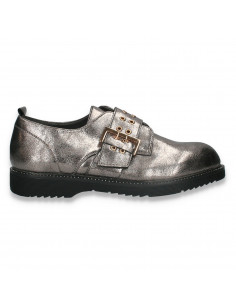 Pantofi casual fete, cu catarama, argintii - W848