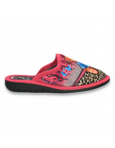 Papuci de casa caldurosi, cu ursulet, fucsia - W867