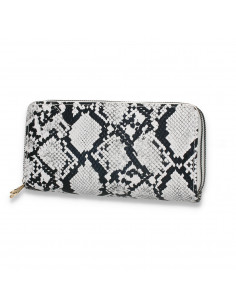 Portmoneu dama, din piele eco, cu snake-print, alb-negru - M418