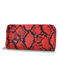 Portmoneu dama, din piele eco, cu snake-print, rosu-negru - M420
