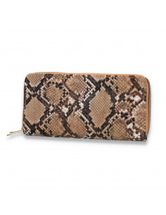 Portmoneu dama, din piele eco, cu snake-print, bej-negru - M421