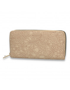 Portmoneu dama, din piele eco, cu imprimeu floral, bej - M429