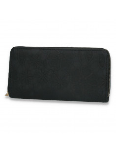 Portmoneu dama, din piele eco, cu imprimeu floral, negru - M431