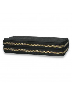 Portmoneu dama, din piele eco, cu imprimeu floral, negru - M431 2