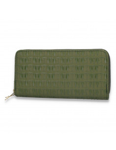 Portmoneu dama, din piele eco, cu imprimeu croco, verde - M435