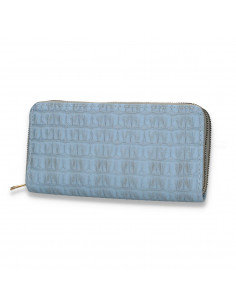 Portmoneu dama, din piele eco, cu imprimeu croco, albastru deschis - M437