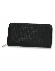 Portmoneu dama, din piele eco, cu imprimeu croco, negru - M438