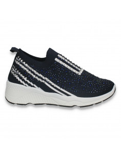 Pantofi pentru fetite, cu strasuri, tip soseta, bleumarin - W962