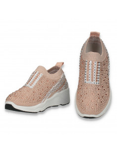 Pantofi pentru fetite, cu strasuri, tip soseta, bej - W963 2