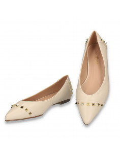 Pantofi dama, cu tinte si varf ascutit, bej - W1033 2