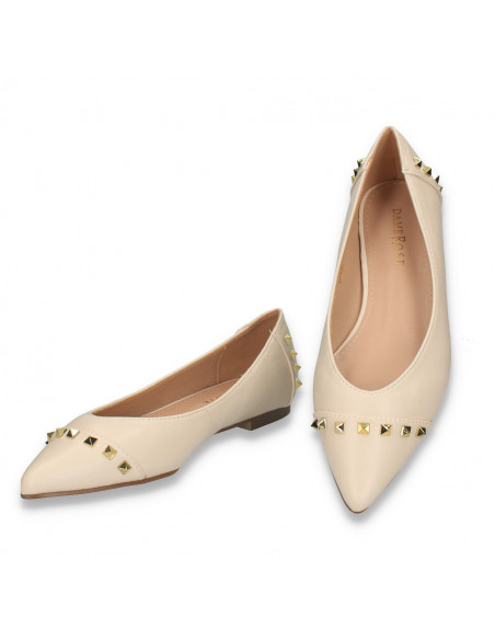 Pantofi dama, cu tinte si varf ascutit, bej - W1033