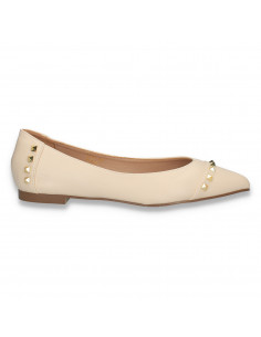 Pantofi dama, cu tinte si varf ascutit, bej - W1033