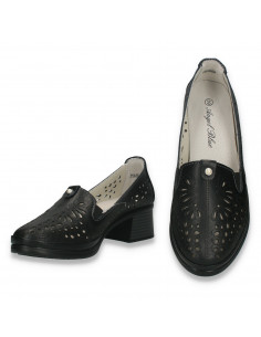 Pantofi din piele pentru dama, cu decupaje si imprimeu floral, negri - W1102 2