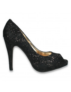 Pantofi decupati, pentru dama, din dantela, negri - W1151