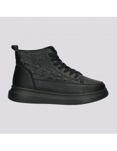 Ghete din piele pentru femei, cu imprimeu croco, negre - W1214