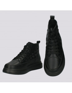 Ghete din piele pentru femei, cu imprimeu croco, negre - W1214 2