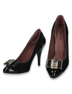 Pantofi dama din piele, cu toc stiletto, negri - W1222 2