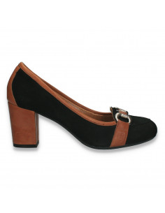 Pantofi dama din piele, office, cu toc gros, maro - W1223