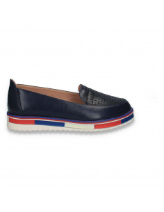 Pantofi casual dama din piele ecologica, cu perforatii, bleumarin - W1247